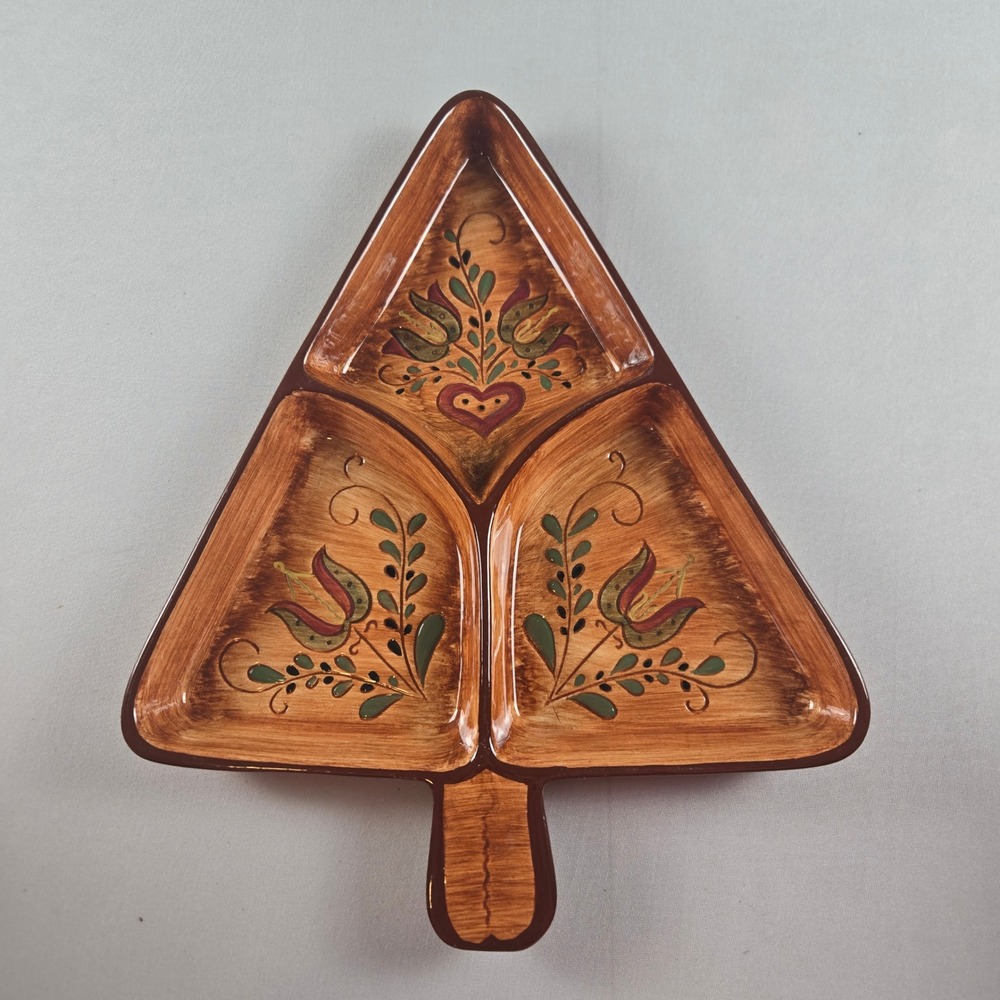 Pennsbury Pottery Christmas Tree Serving Dish Brown Folk‎ Art Hand Painted